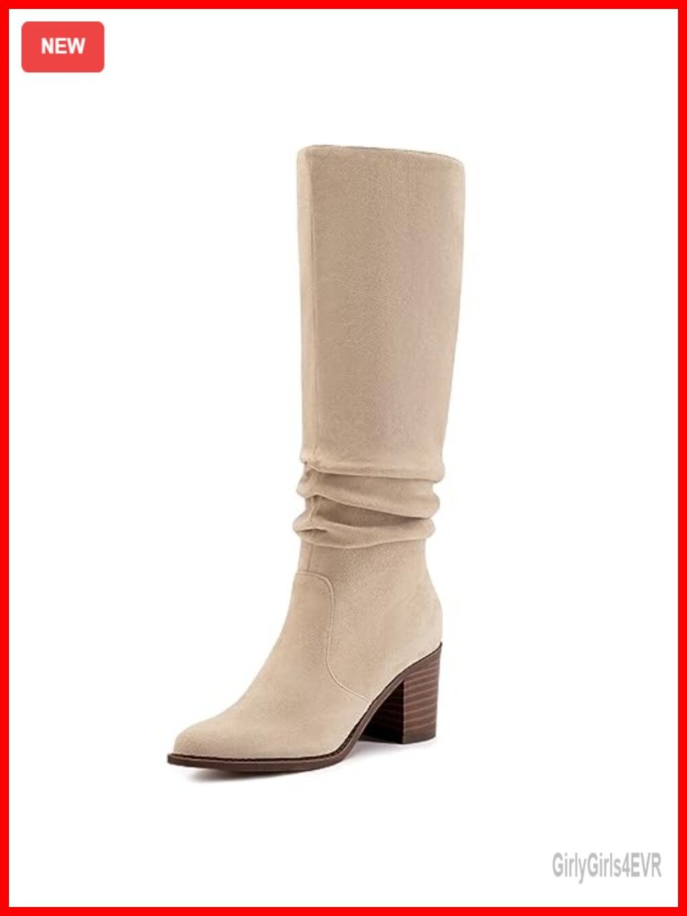 Faux Suede Knee High Boots Pointed Toe Chunky Heel Slouchy